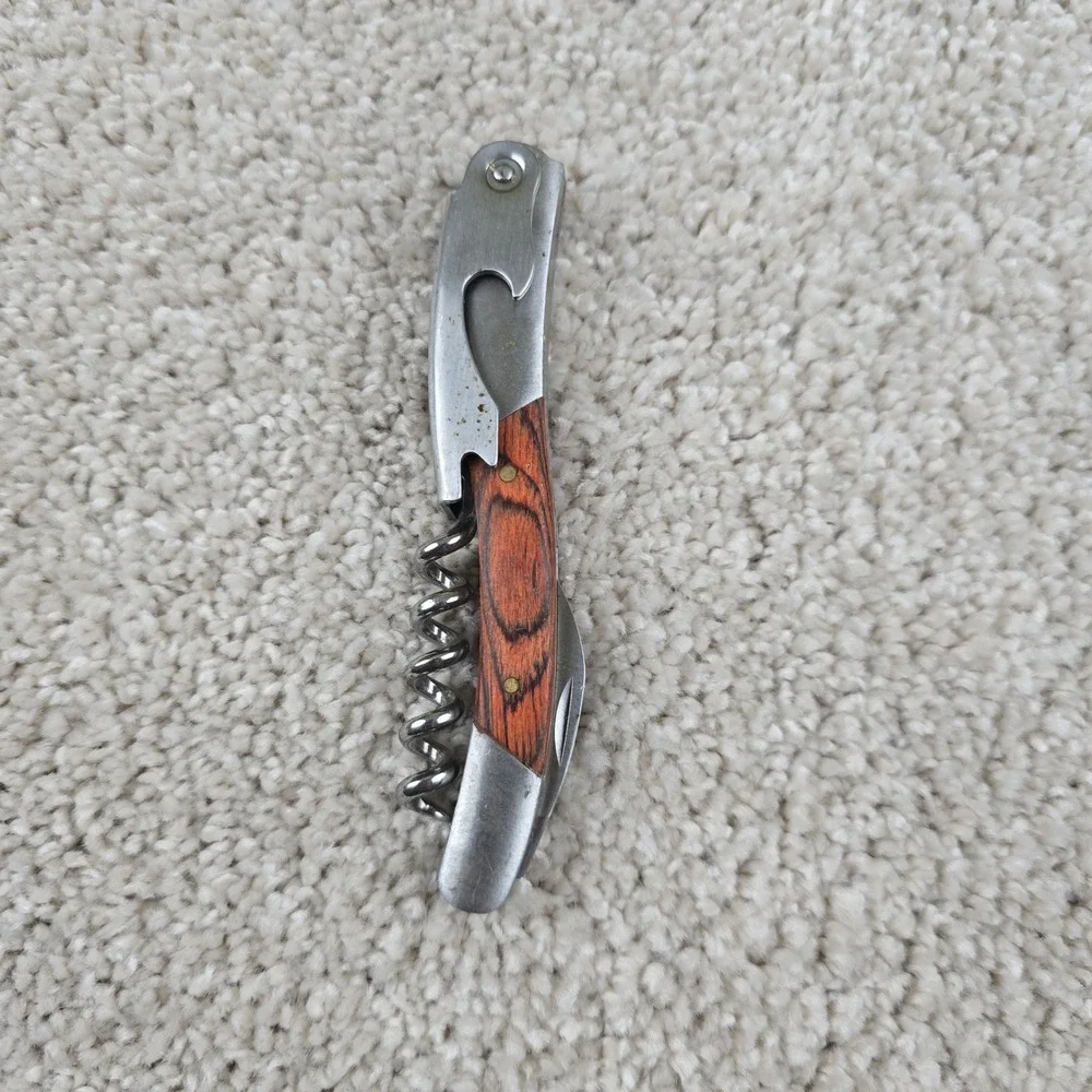 Total Care Wine Opener Silver Wood Waiters Corkscrew‎ Multi Tool Bottle Opener